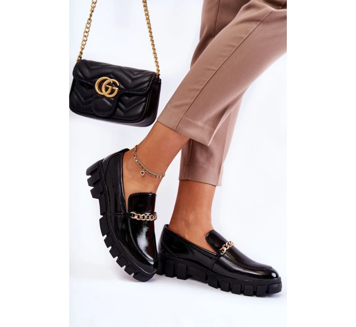 Lakierowane Półbuty Z Łańcuszkiem Czarne Anne