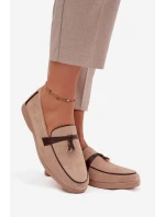 Mokasyny Loafersy Dámské Z Eko Zamszu Béžové Darwen Mokasyny Loafersy Dámské Z Eko Zamszu Béžové Darwen