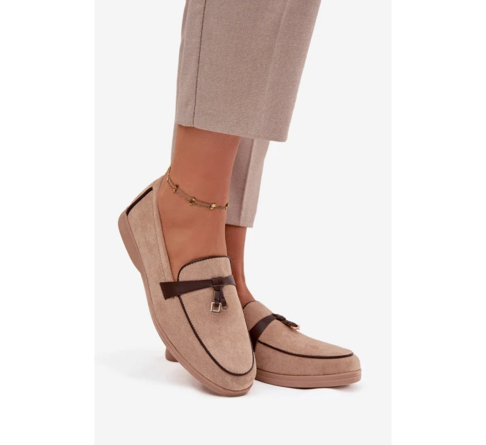 Mokasyny Loafersy Dámské Z Eko Zamszu Béžové Darwen Mokasyny Loafersy Dámské Z Eko Zamszu Béžové Darwen