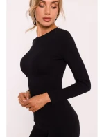 M817 Rebrovaný korzetový top s dlhými rukávmi - čierny