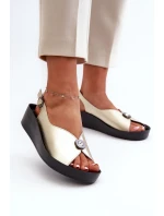 Dámske kožené sandále na klinoch a platforme S.Barski Gold Dámske kožené sandále na klinoch a platforme S.Barski Gold