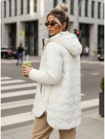 Dámska prešívaná prechodná bunda s odnímateľnou kapucňou ecru TY5624