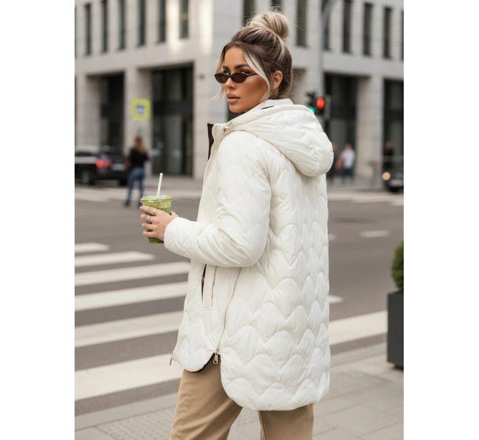 Dámska prešívaná prechodná bunda s odnímateľnou kapucňou ecru TY5624