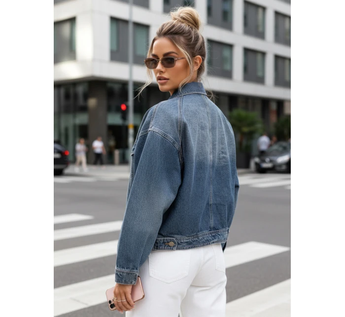 Dámska krátka džínsová bunda klasického strihu modrá FashionStreet TY5632