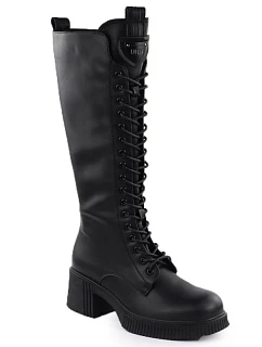 Dámské kožené šněrovací kozačky s  černé, model 22368751 - VINCEZA