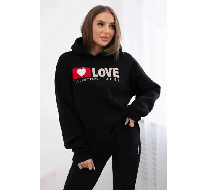 Zateplená bavlnená mikina s kapucňou Love black