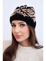 Dámska zimná čiapka s farebnými vzormi a hrubým úpletom K353 black+orange