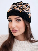 Dámska zimná čiapka s farebnými vzormi a hrubým úpletom K353 black+orange