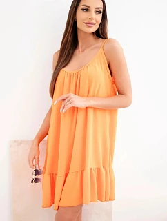 Dámske viskózové šaty bez ramienok s volánom a viazaním oranžové