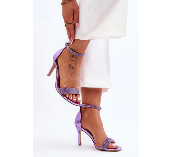 Dámské sandály na vysokém podpatku s kamínky fialové model 21622320 - Boto