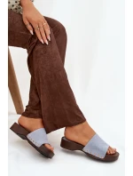 Dámské pantofle se zlatými sponami modré model 21918761 - Boto