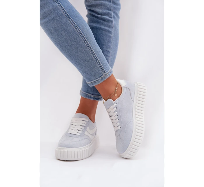 Dámské tenisky na platformě z eko semiše modré Cadrina Dámské tenisky na platformě z eko semiše modré Cadrina