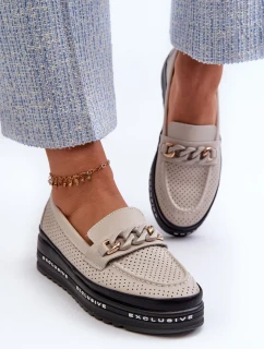 Dámske kožené mokasíny na platforme s reťazou S.Barski beige