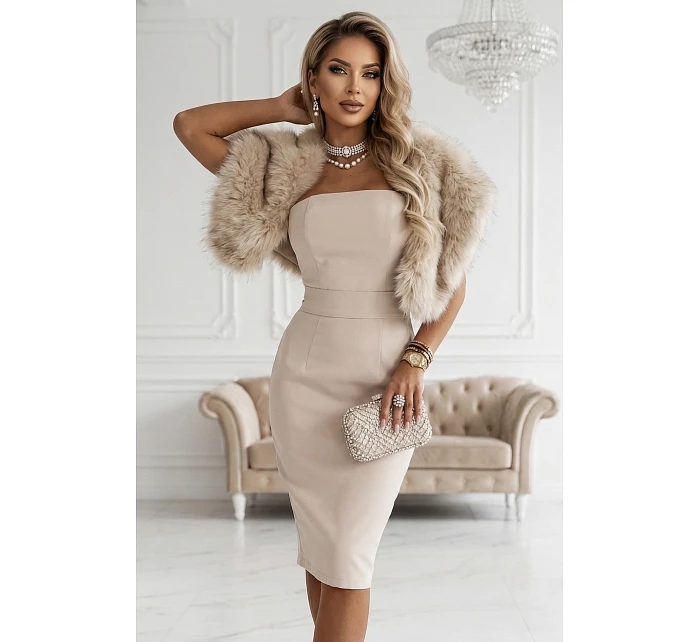 tužkové midi šaty s páskem béžové model 22075179 - numoco tužkové midi šaty s páskem béžové model 22075179 - numoco