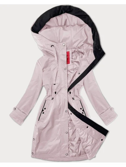 Jednoduchá dámska bunda v púdrovo ružovej farbe s kapucňou LHD (LHD-24590)