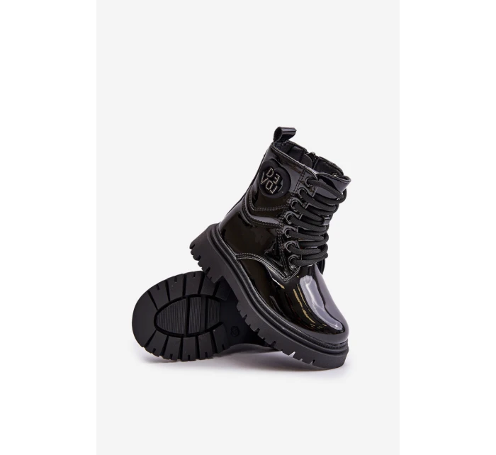 Lakované boty dívčí zateplené kožešinou na zip černé model 21672490 - Boto Lakované boty dívčí zateplené kožešinou na zip černé model 21672490 - Boto