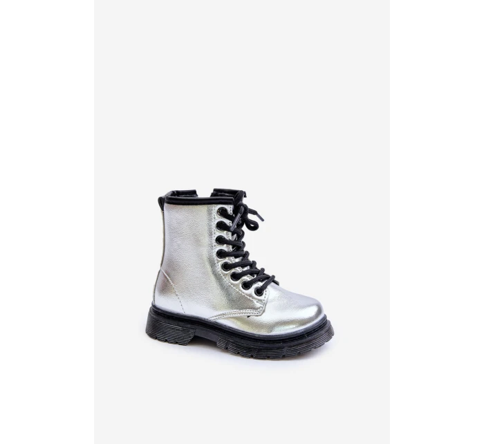 Ocieplane Botki Dziewczęce Lakierowane Na Zamek Srebrne Novita