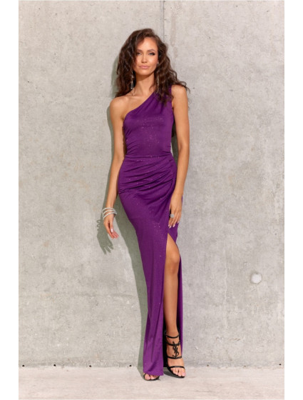 Dámske spoločenské šaty SUK0274 tmavo fialová ligot - Roco Fashion