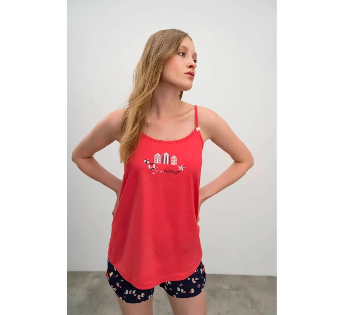 Dámské pyžamo model 18972786 Červená / tmavě modrá - Vamp Dámské pyžamo model 18972786 Červená / tmavě modrá - Vamp