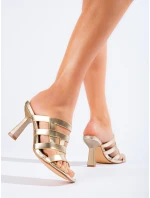 Pohodlné dámské zlaté nazouváky na širokém podpatku Pohodlné dámské zlaté nazouváky na širokém podpatku