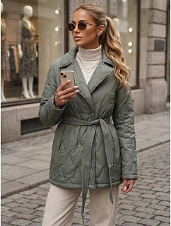 Kurtka damska przejściowa z paskiem zielona model 22365029 - FashionStreet
