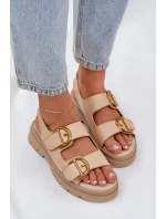Eko kožené sandály s přezkami béžové model 21684627 - Boto