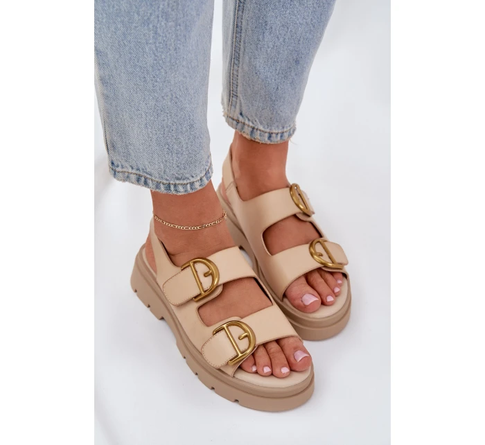 Eko kožené sandály s přezkami béžové model 21684627 - Boto