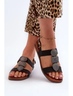 Dámske ploché sandále s ozdobami Sergio Leone Black