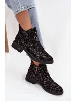 Dámske členkové topánky z pravého semišu na nízkom podpätku - čierno-hnedé D&A Dámske členkové topánky z pravého semišu na nízkom podpätku - čierno-hnedé D&A