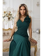 maxi šaty s květinou na a rozparkem lahvově zelené model 22108491 - numoco