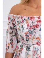 Španielske šaty s kvetinovým motívom ecru