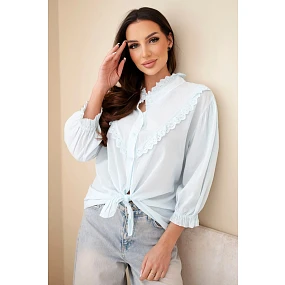 Dámská bavlněná košile s krajkou a vázáním modrá