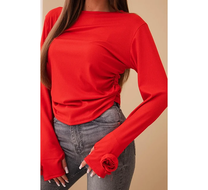 Dámska rebrovaná blúzka s riasením na boku červená Dámska rebrovaná blúzka s riasením na boku červená