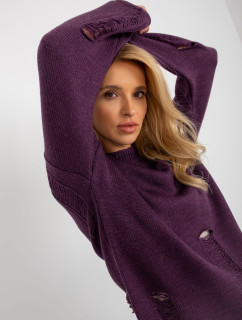 Tmavo fialový dámsky oversize sveter s dierami