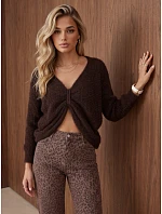 Sweter damski oversize z  czekoladowy model 22546910 - FashionStreet
