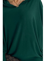 Dámske netopierie šaty vo fľaškovo zelenej farbe s kapucňou 400-1