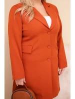 Dámske Plus veľkosť dlhý kabát s golierom a vreckami červená