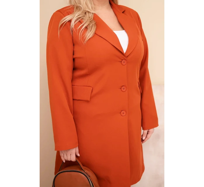 Dámske Plus veľkosť dlhý kabát s golierom a vreckami červená