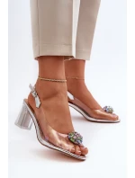 Průhledné sandály na podpatku s ozdobou stříbrné D&A model 21655900 - S.Barski Průhledné sandály na podpatku s ozdobou stříbrné D&A model 21655900 - S.Barski