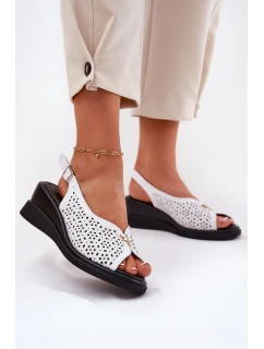 Skórzane Ażurowe Sandały Damskie Na Koturnie Vinceza 79529 Białe