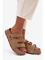 Dámské pantofle na masivní platformě s řemínky Big Star Béžové