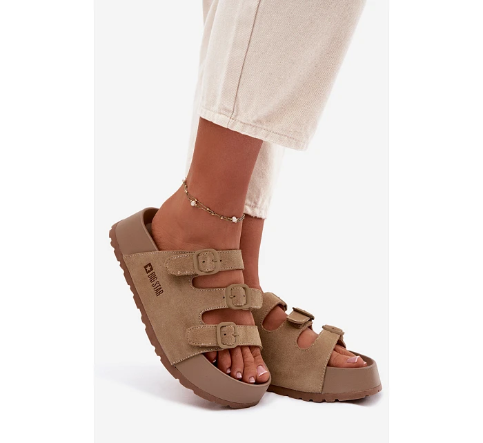 Dámské pantofle na masivní platformě s řemínky Big Star Béžové