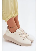 Kožené dámské polobotky model 22133405 světle béžové - VINCEZA