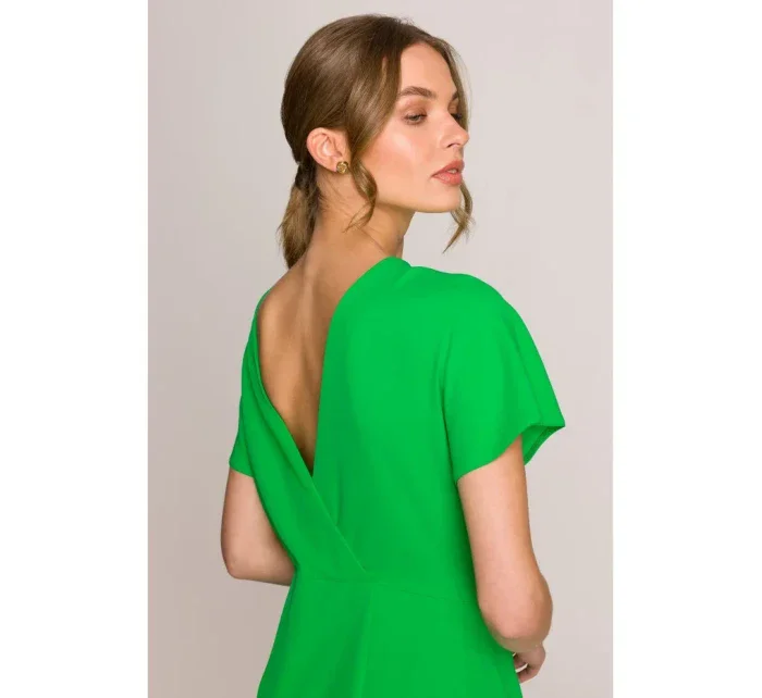 S398 Šaty v tvare ceruzky s bočným rozparkom - zelené