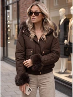 Krátká dámská zimní bunda s kožešinou, hnědá, FashionStreet TY5998 Krátká dámská zimní bunda s kožešinou, hnědá, FashionStreet TY5998