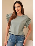 Dámská bavlněná halenka s model 22147986 rukávem khaki - K-Fashion