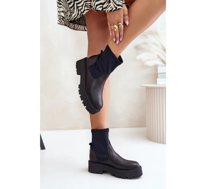 Zazoo 2947 Wsuwane Botki Damskie Ze Skóry Naturalnej Czarne