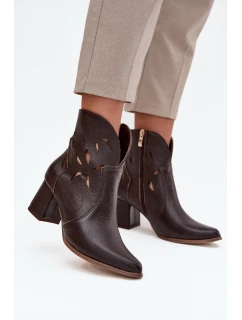 Kožené otevřené dámské kotníkové boty na podpatku model 21713218 čokoládové - Zazoo