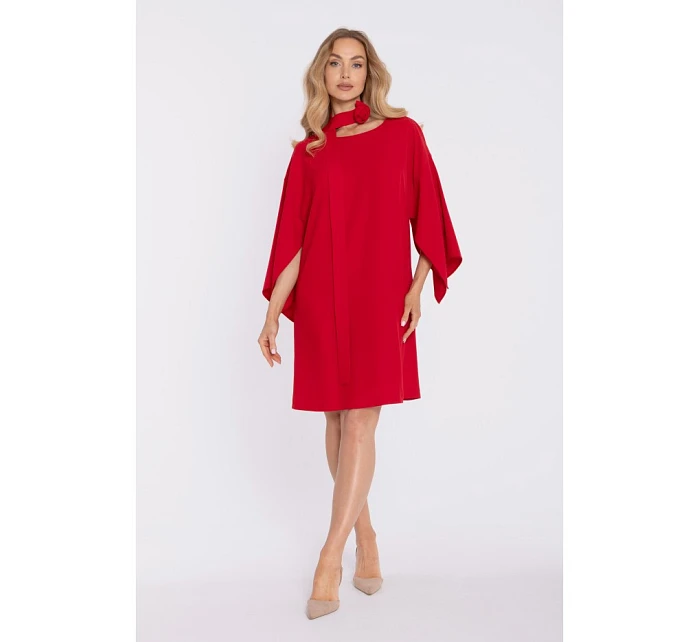 M908 Šaty s ozdobnými širokými rukávmi - červené M908 Šaty s ozdobnými širokými rukávmi - červené