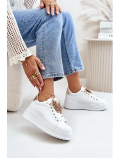 Dámske tenisky na platforme s motýľom bielo-zlaté Naritevia